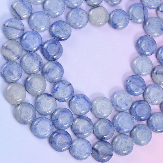 Blue Aventurine Smooth Coin Beads Size 15mm Jewelry Making 15 Inch Strand
