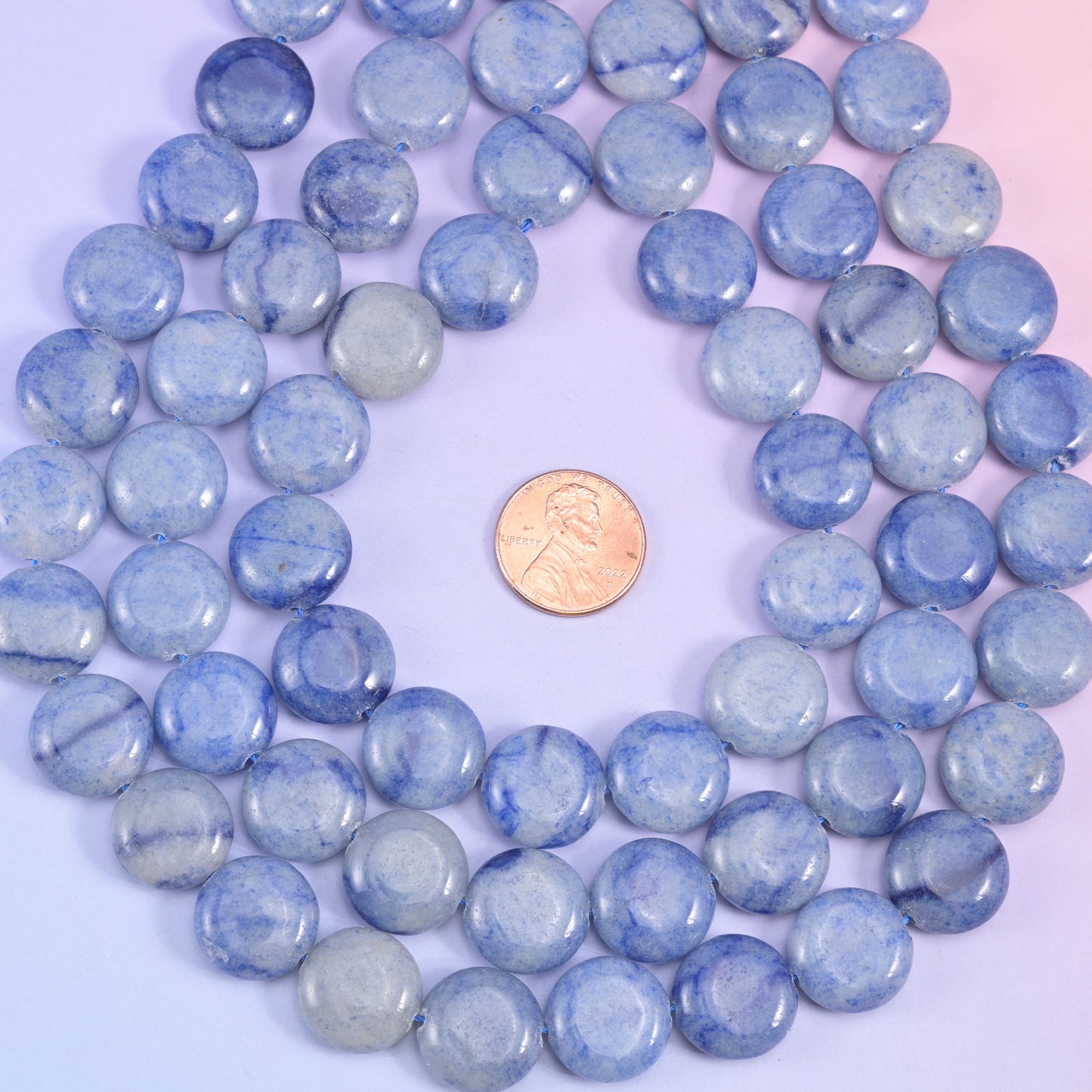 Blue Aventurine Smooth Coin Beads Size 15mm Jewelry Making 15 Inch Strand