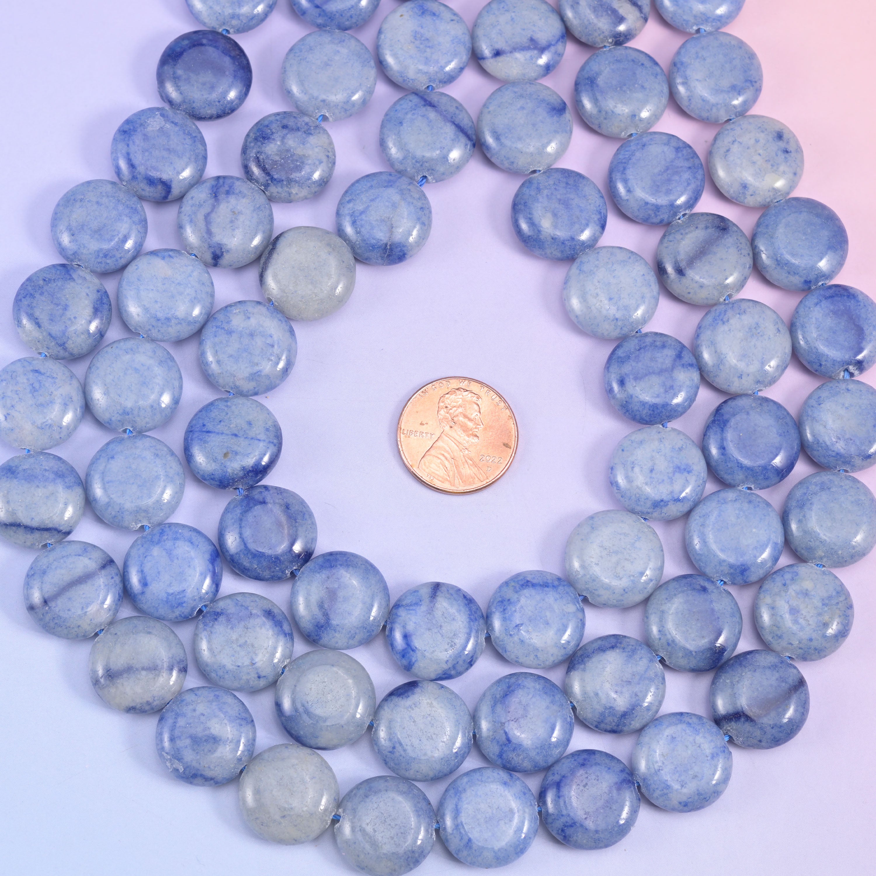 Blue Aventurine Smooth Coin Beads Size 15mm Jewelry Making 15 Inch Strand