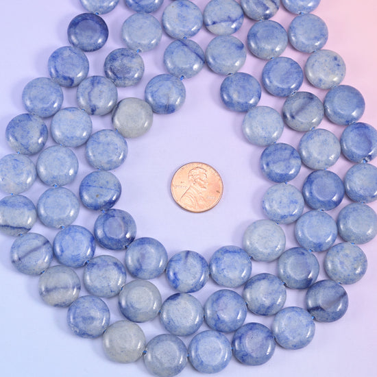 Blue Aventurine Smooth Coin Beads Size 15mm Jewelry Making 15 Inch Strand