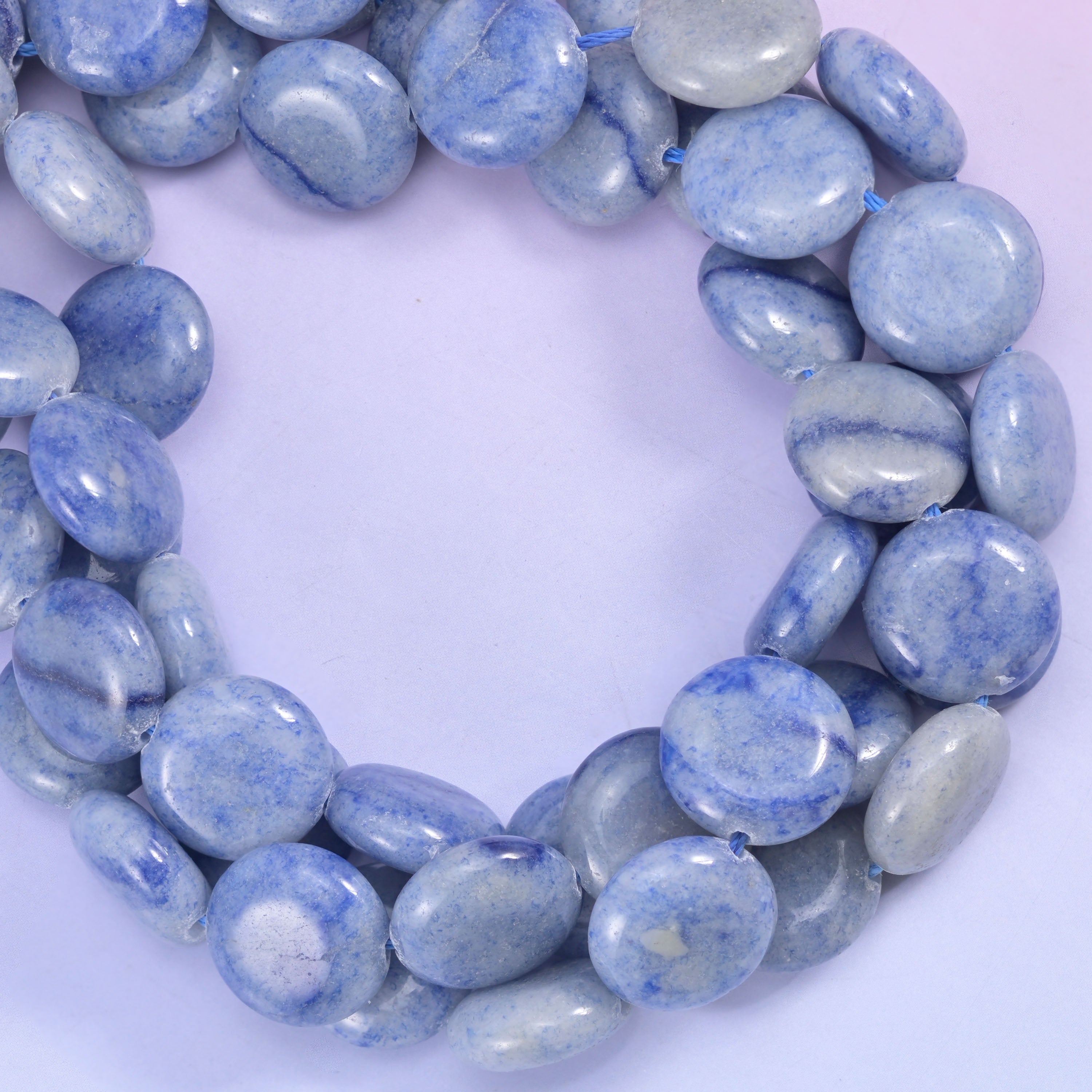 Blue Aventurine Smooth Coin Beads Size 15mm Jewelry Making 15 Inch Strand