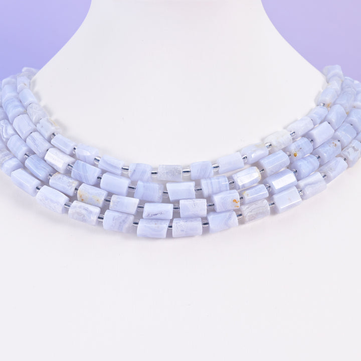 Blue Lace Agate Faceted Tube Beads Size 12x8mm Jewelry Making 15.5 Inch Strand