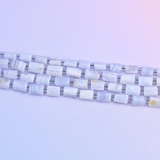 Blue Lace Agate Faceted Tube Beads Size 10x6mm Jewelry Making 15.5 Inch Strand