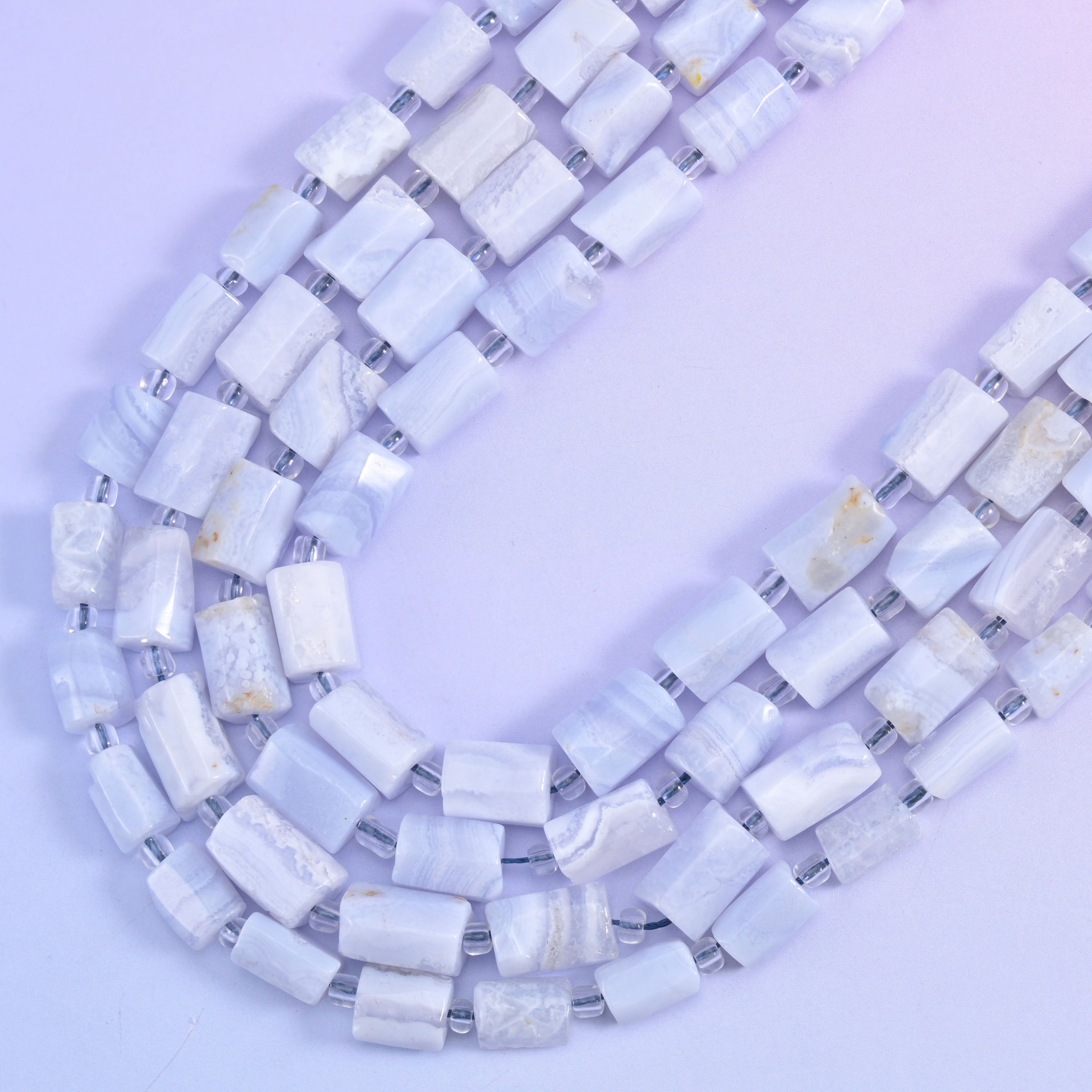 Blue Lace Agate Faceted Tube Beads Size 10x6mm Jewelry Making 15.5 Inch Strand