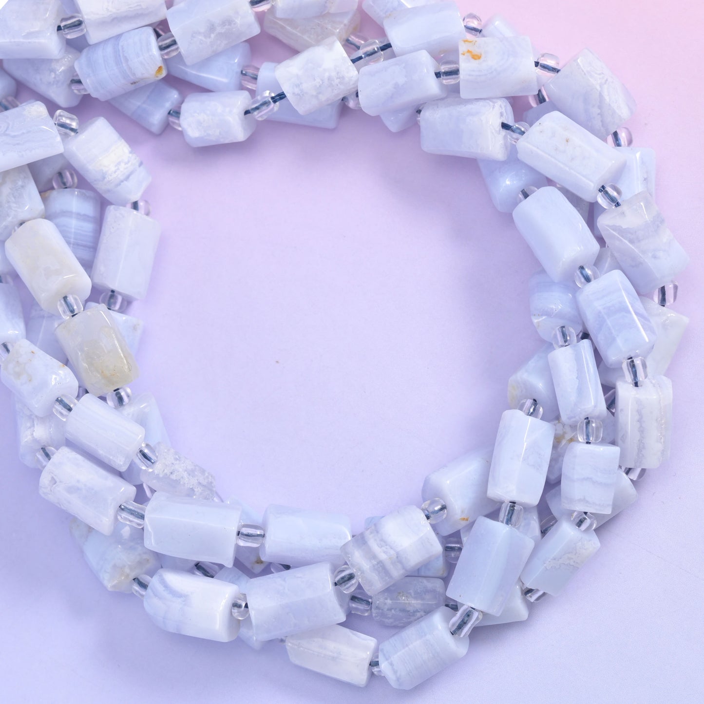 Blue Lace Agate Faceted Tube Beads Size 10x6mm Jewelry Making 15.5 Inch Strand