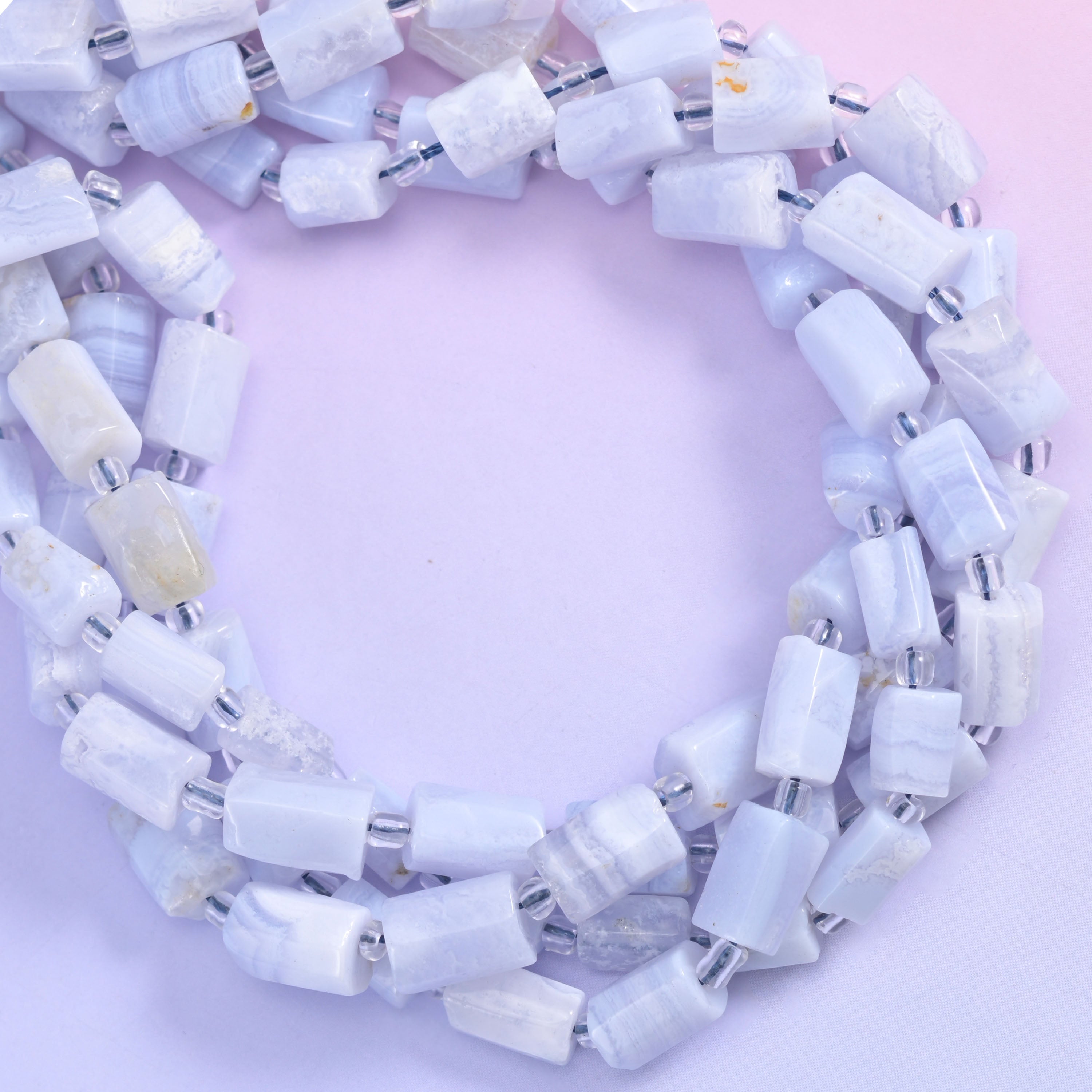Blue Lace Agate Faceted Tube Beads Size 10x6mm Jewelry Making 15.5 Inch Strand