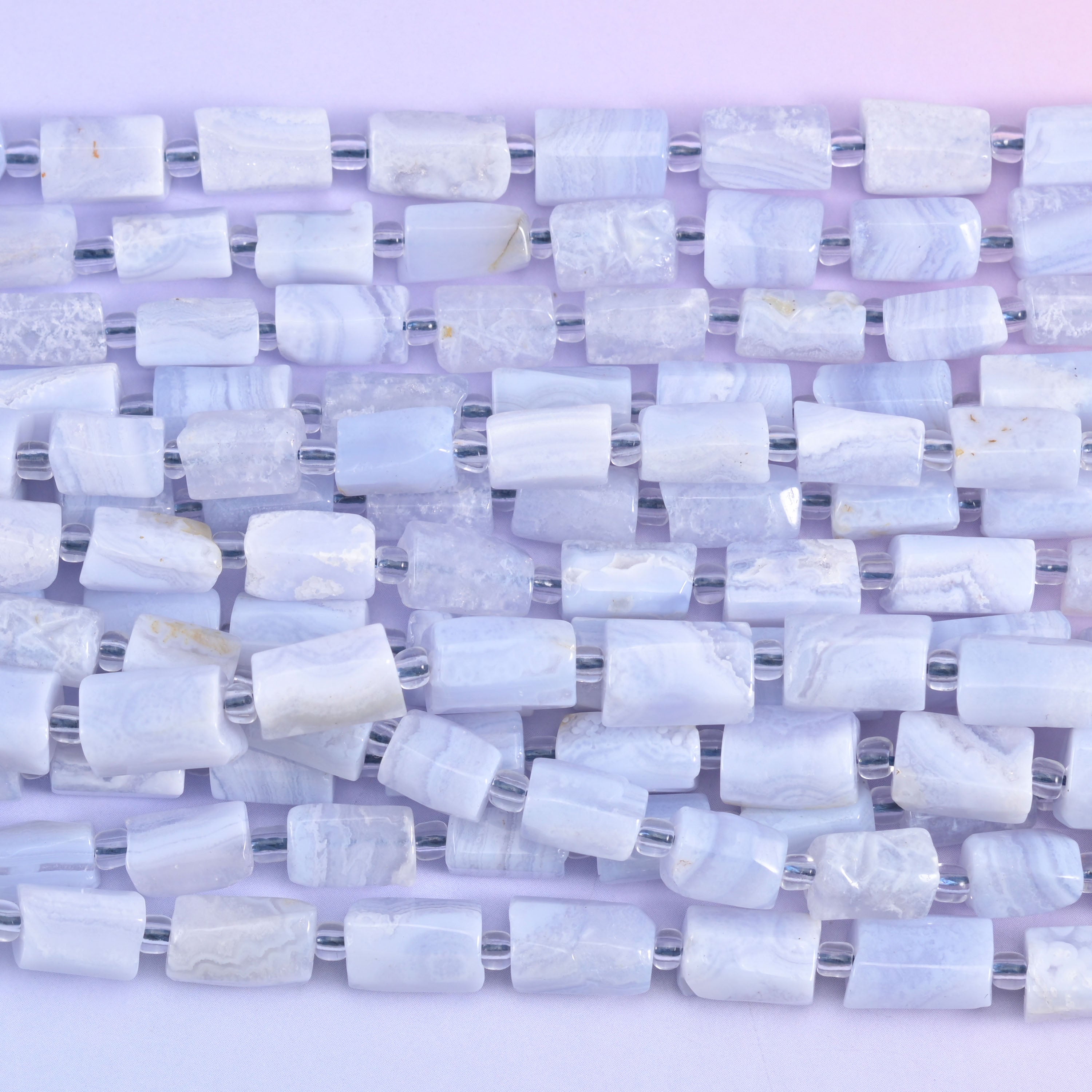 Blue Lace Agate Faceted Tube Beads Size 10x6mm Jewelry Making 15.5 Inch Strand