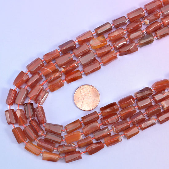 Carnelian Faceted Tube Beads Size 12x8mm Jewelry Making 15.5 Inch Strand