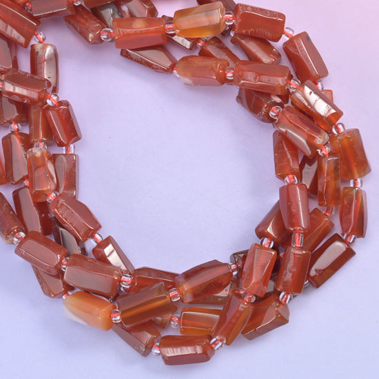 Carnelian Faceted Tube Beads Size 12x8mm Jewelry Making 15.5 Inch Strand