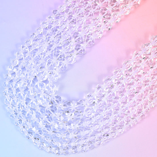 Clear Quartz Diamond Star Cut Beads 6mm 8mm 10mm Jewelry Making 15.5 Inch Strand