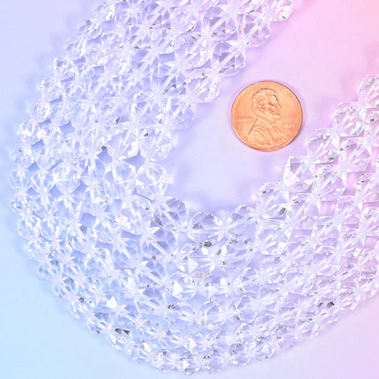Clear Quartz Diamond Star Cut Beads 6mm 8mm 10mm Jewelry Making 15.5 Inch Strand