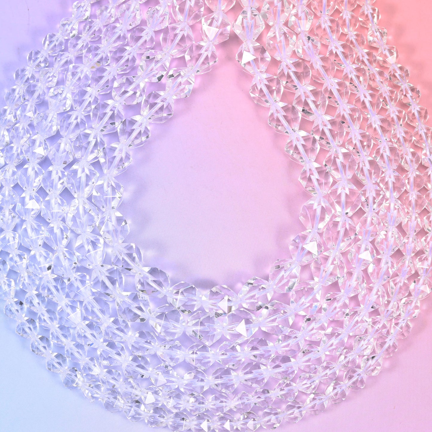 Clear Quartz Diamond Star Cut Beads 6mm 8mm 10mm Jewelry Making 15.5 Inch Strand