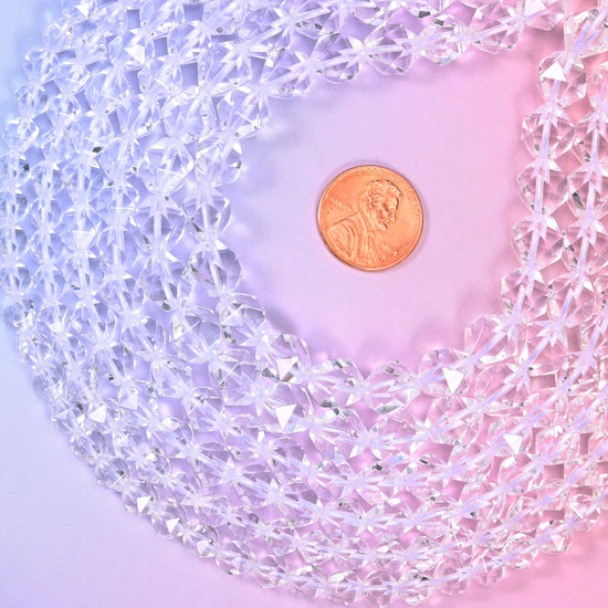 Clear Quartz Diamond Star Cut Beads 6mm 8mm 10mm Jewelry Making 15.5 Inch Strand