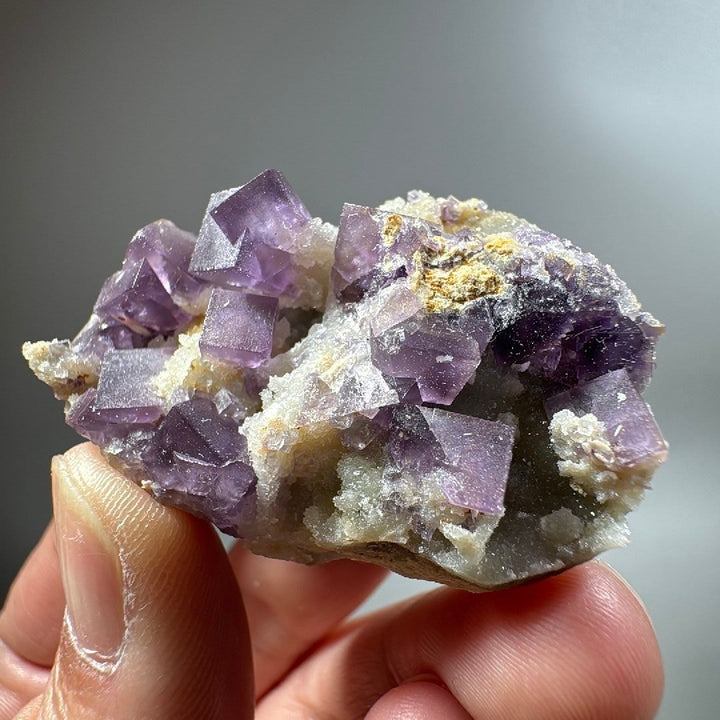 1.2 oz Cubic Purple Fluorite with Quartz and Calcite Mineral Specimen -6
