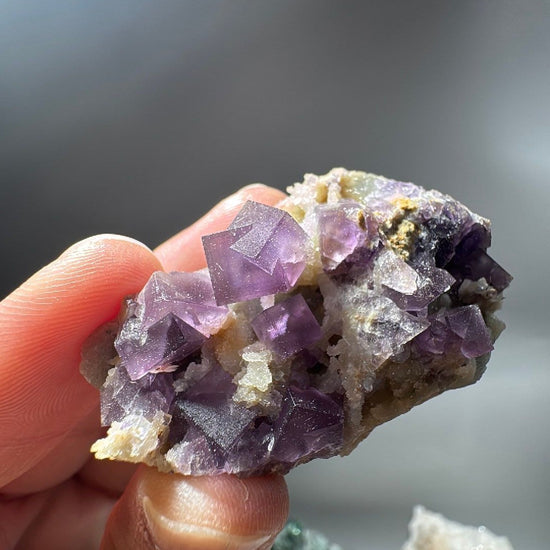1.2 oz Cubic Purple Fluorite with Quartz and Calcite Mineral Specimen -6