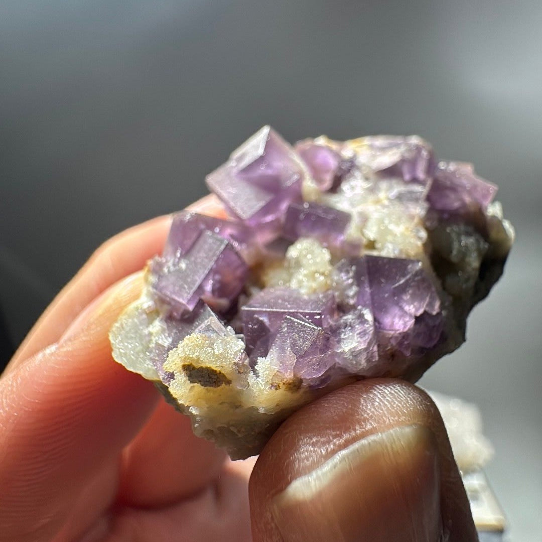1.2 oz Cubic Purple Fluorite with Quartz and Calcite Mineral Specimen -6