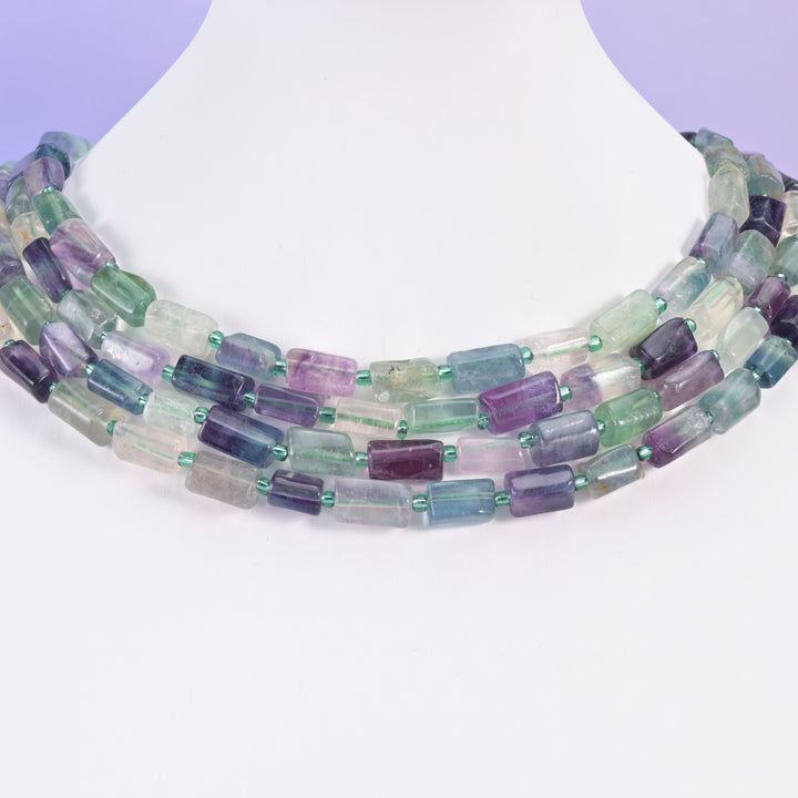 Multi-Color Fluorite Faceted Tube Beads Size 12x8mm Jewelry Making 15.5 Inch Strand