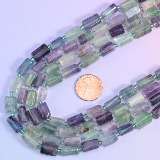 Multi-Color Fluorite Faceted Tube Beads Size 12x8mm Jewelry Making 15.5 Inch Strand