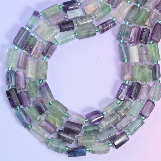 Multi-Color Fluorite Faceted Tube Beads Size 12x8mm Jewelry Making 15.5 Inch Strand