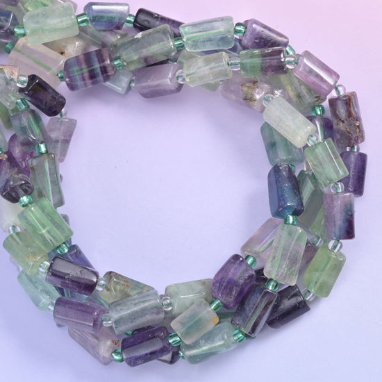 Multi-Color Fluorite Faceted Tube Beads Size 12x8mm Jewelry Making 15.5 Inch Strand
