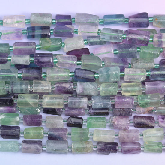 Multi-Color Fluorite Faceted Tube Beads Size 12x8mm Jewelry Making 15.5 Inch Strand