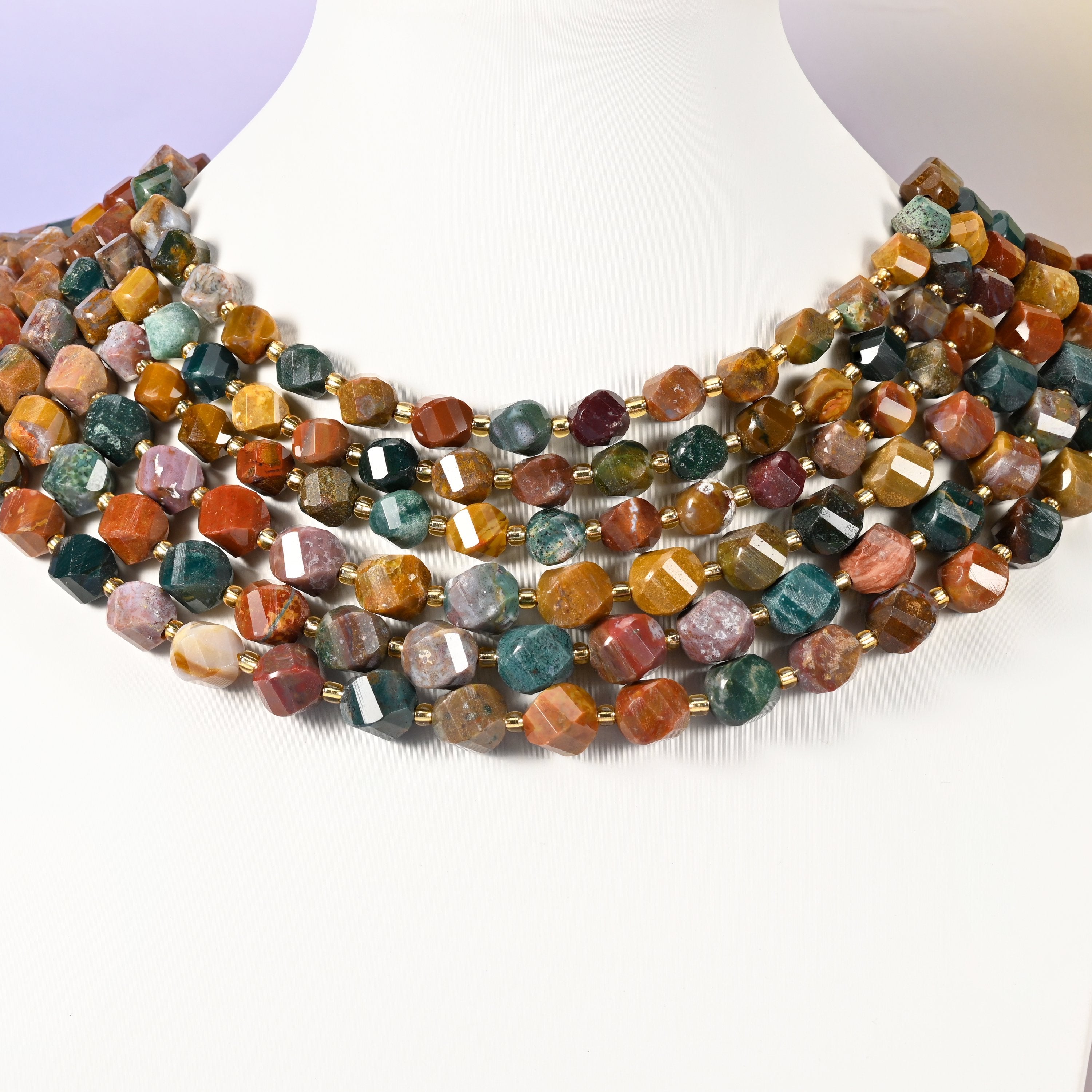 Ocean Agate Faceted Spiral Twist Beads: Size 8mm 10mm, Jewelry Making, 15 inch Strand