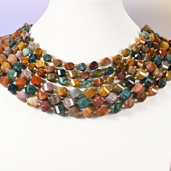 Ocean Agate Faceted Spiral Twist Beads: Size 8mm 10mm, Jewelry Making, 15 inch Strand