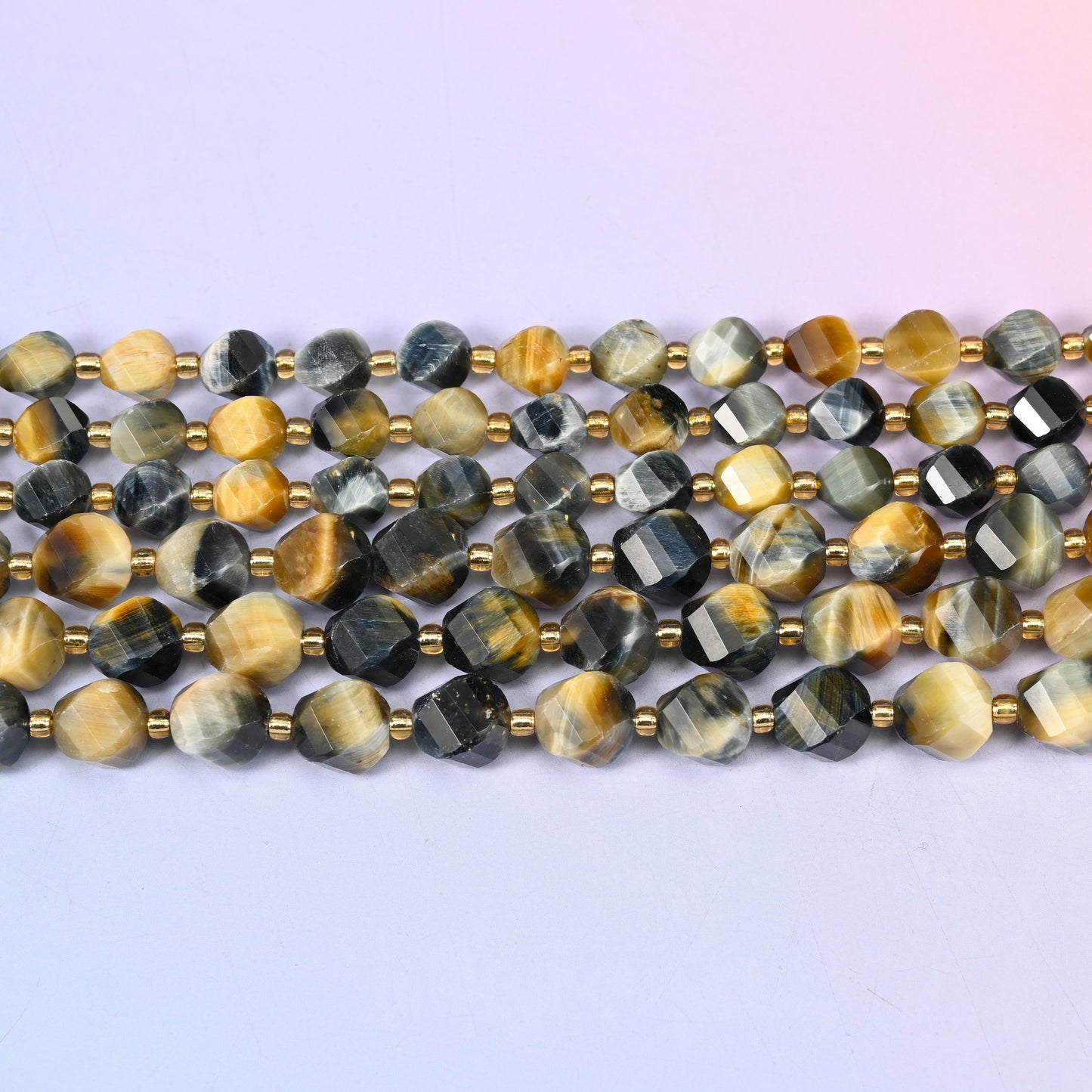 Dream Tiger Eye Faceted Spiral Twist Beads: Size 8mm 10mm, Jewelry Making, 15 inch Strand