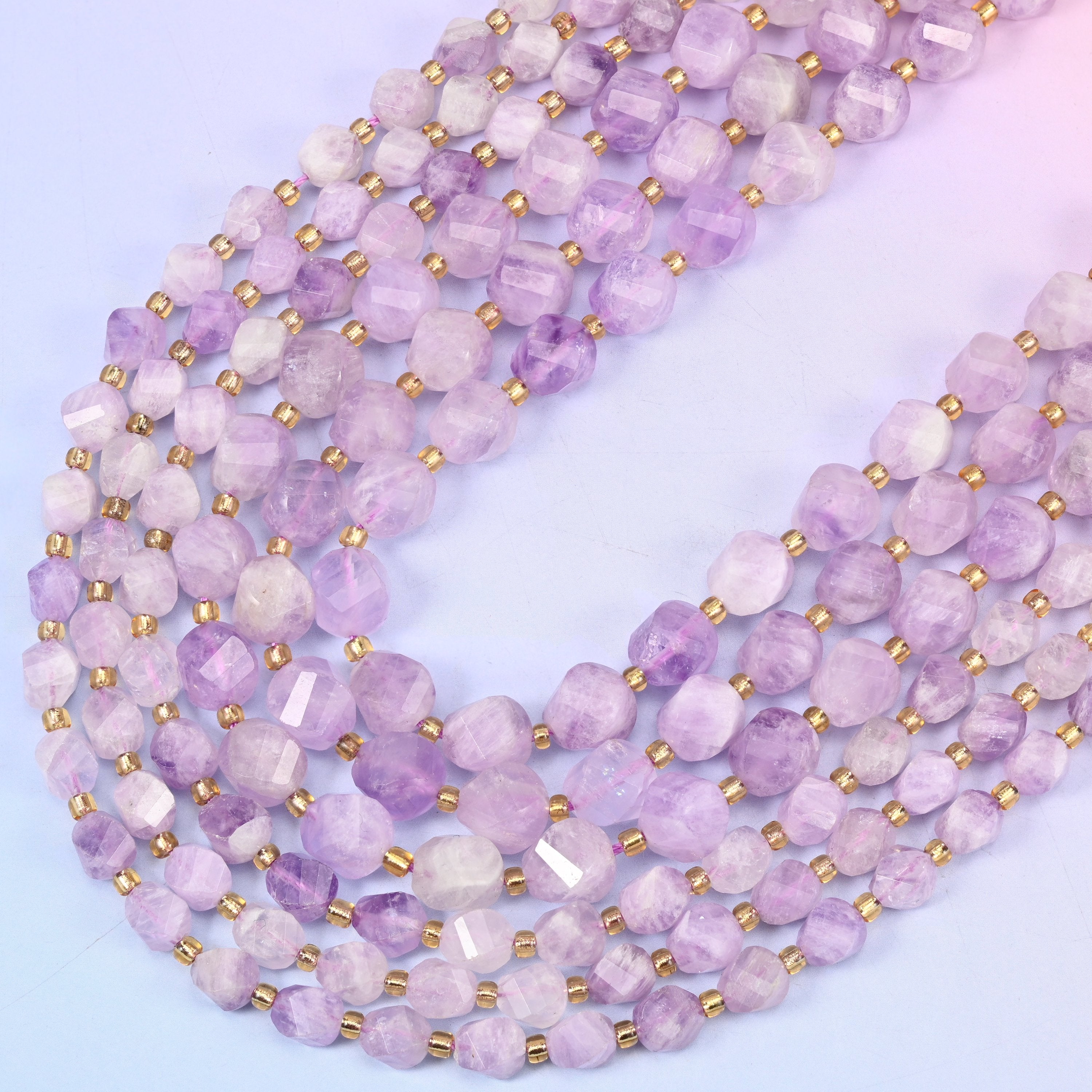Purple Jade Faceted Spiral Twist Beads: Size 8mm 10mm, Jewelry Making, 15 inch Strand