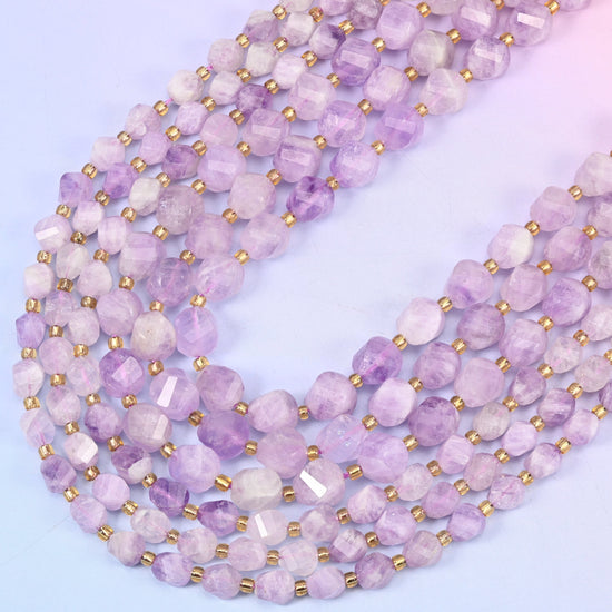 Purple Jade Faceted Spiral Twist Beads: Size 8mm 10mm, Jewelry Making, 15 inch Strand
