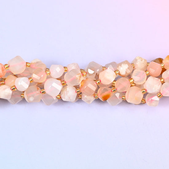 Sakura Flower Agate Faceted Spiral Twist Beads: Size 8mm 10mm, Jewelry Making, 15 inch Strand