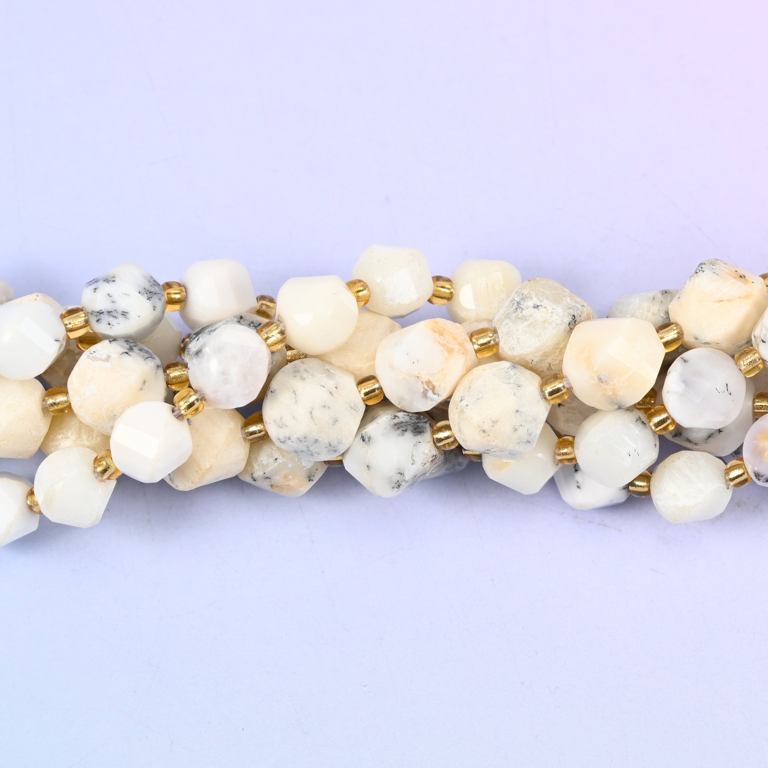 White Opal Faceted Spiral Twist Beads: Size 8mm 10mm, Jewelry Making, 15 inch Strand