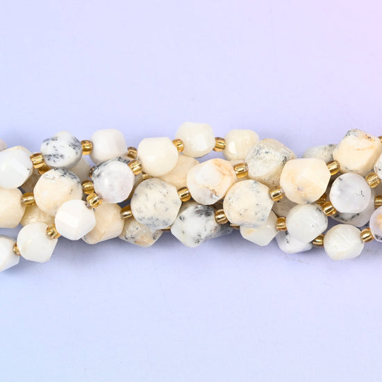 White Opal Faceted Spiral Twist Beads: Size 8mm 10mm, Jewelry Making, 15 inch Strand