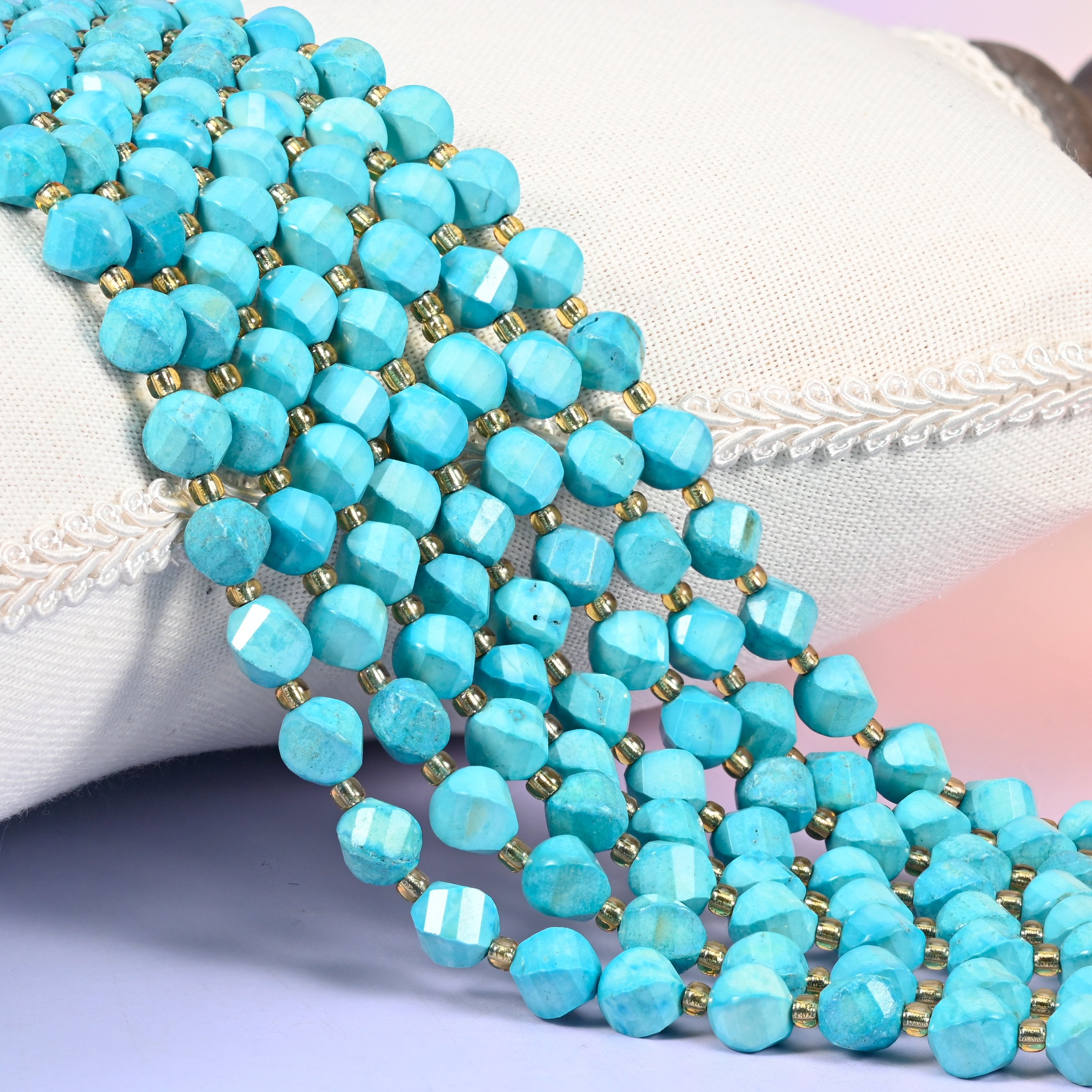 Dyed Lake Blue Howlite Faceted Spiral Twist Beads: Size 8mm 10mm, Jewelry Making, 15 inch Strand