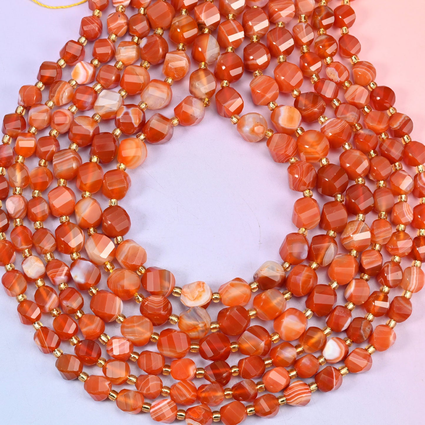 Dyed Red Strip Agate Faceted Spiral Twist Beads: Size 8mm 10mm, Jewelry Making, 15 inch Strand