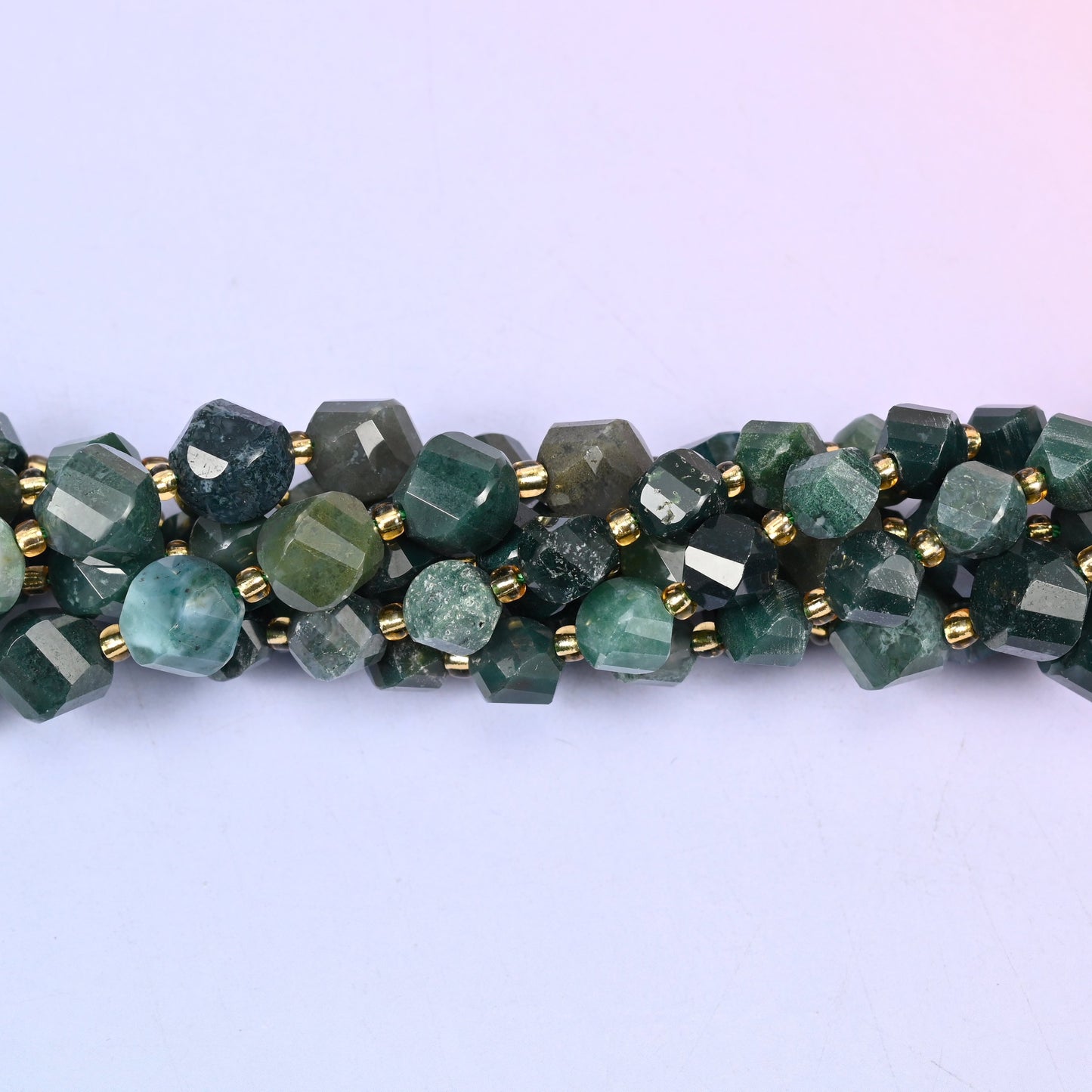Moss Agate Faceted Spiral Twist Beads: Size 8mm 10mm, Jewelry Making, 15 inch Strand