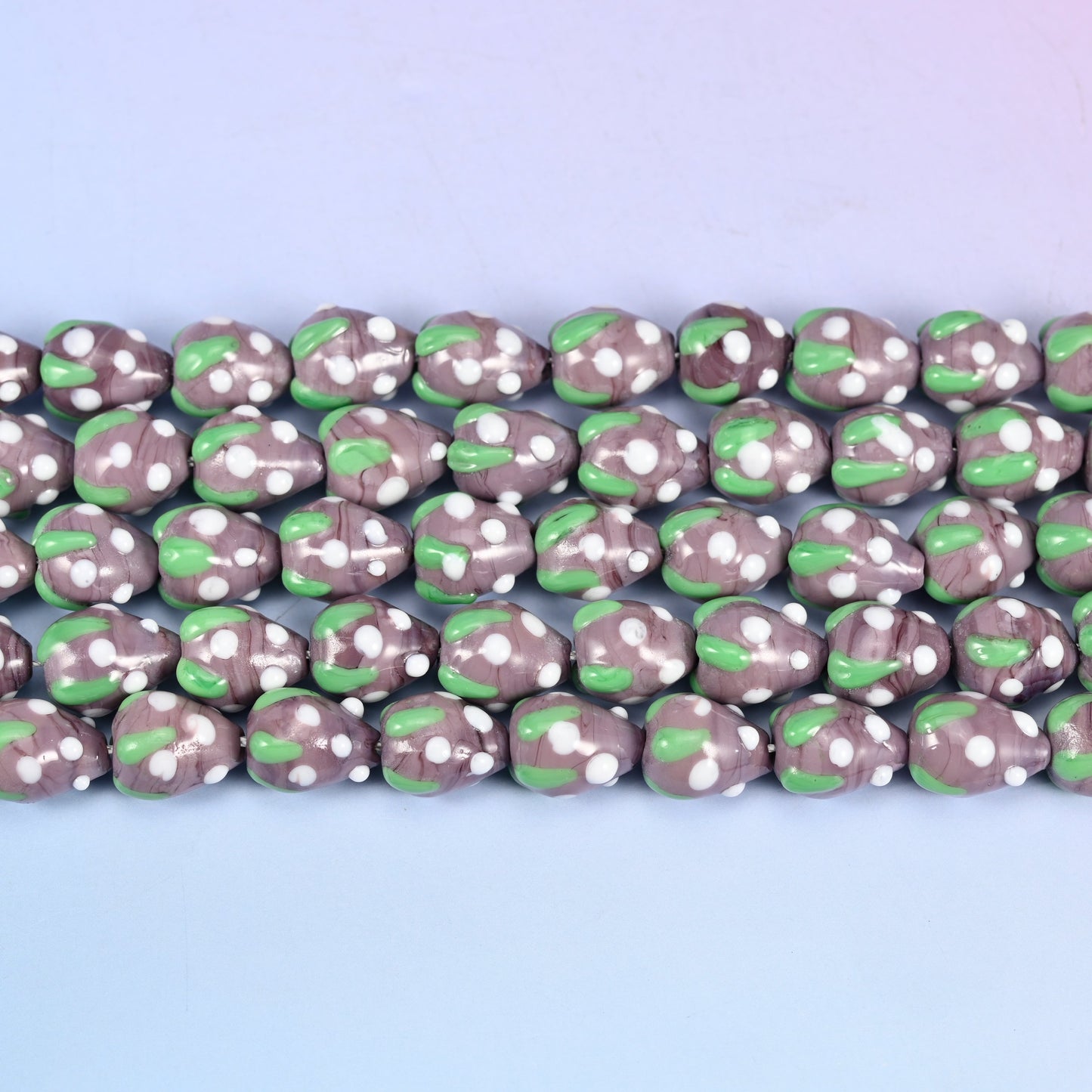 Purple White Dots Strawberry Glass Beads: Jewelry Making Supply