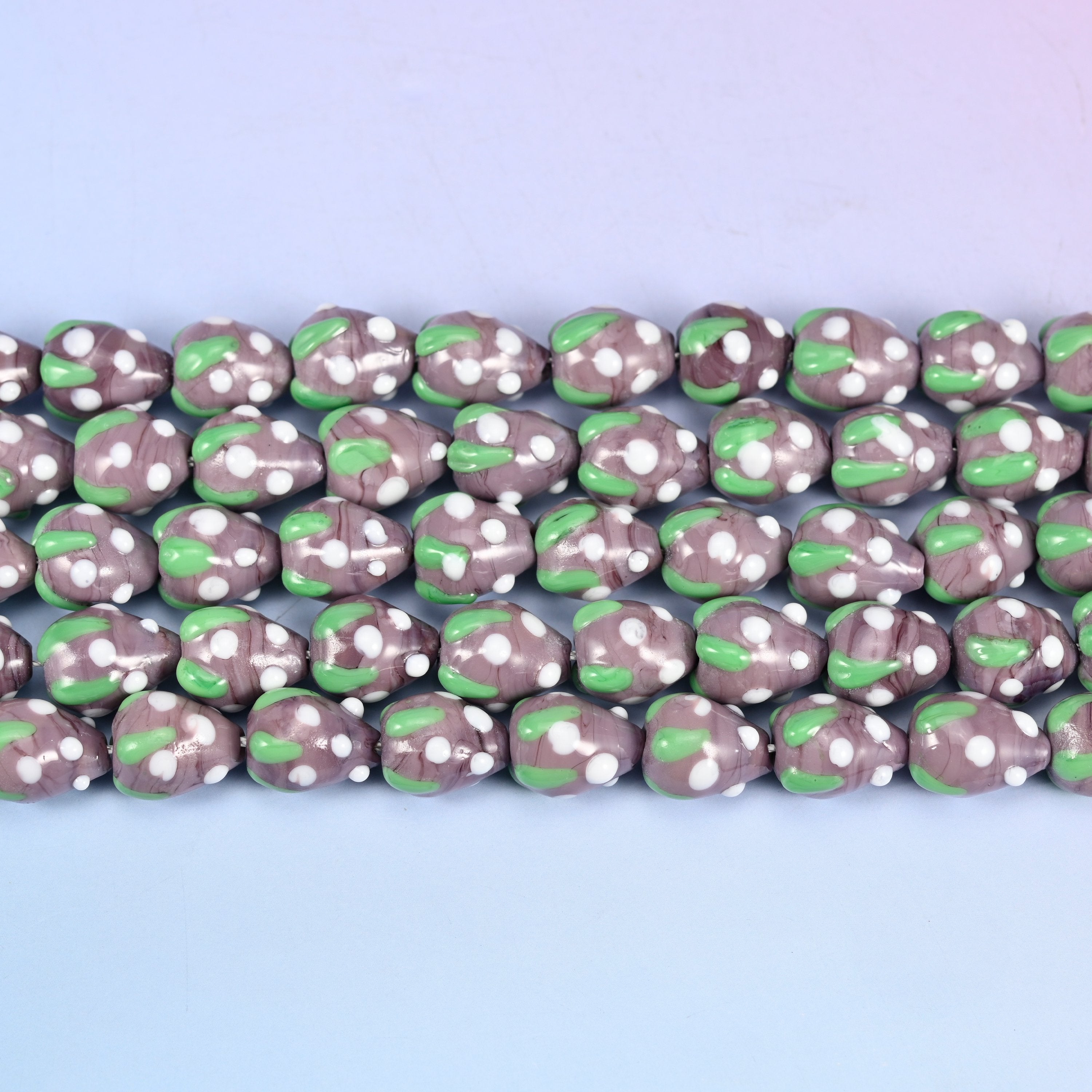 Purple White Dots Strawberry Glass Beads: Jewelry Making Supply