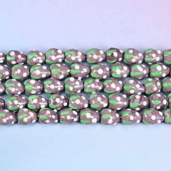 Purple White Dots Strawberry Glass Beads: Jewelry Making Supply