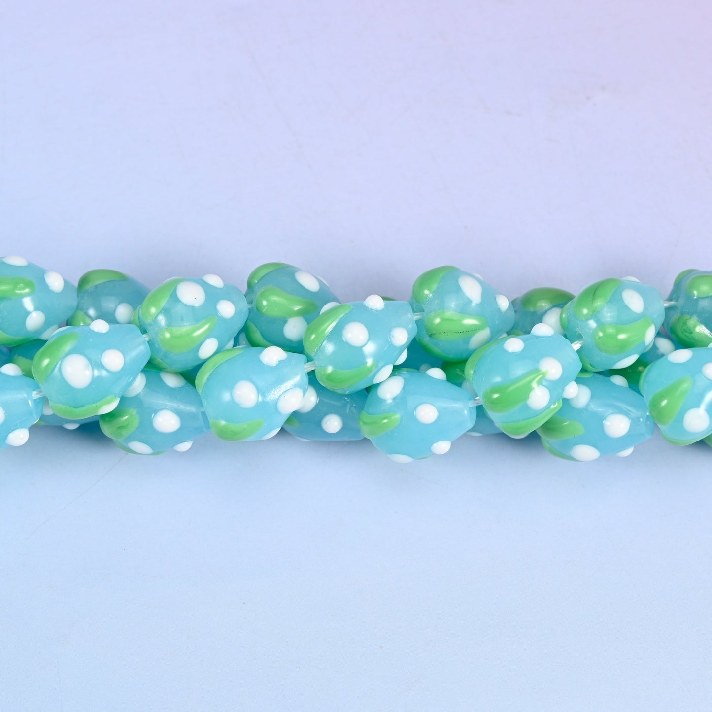 Blue White Dots Strawberry Glass Beads: Jewelry Making Supply