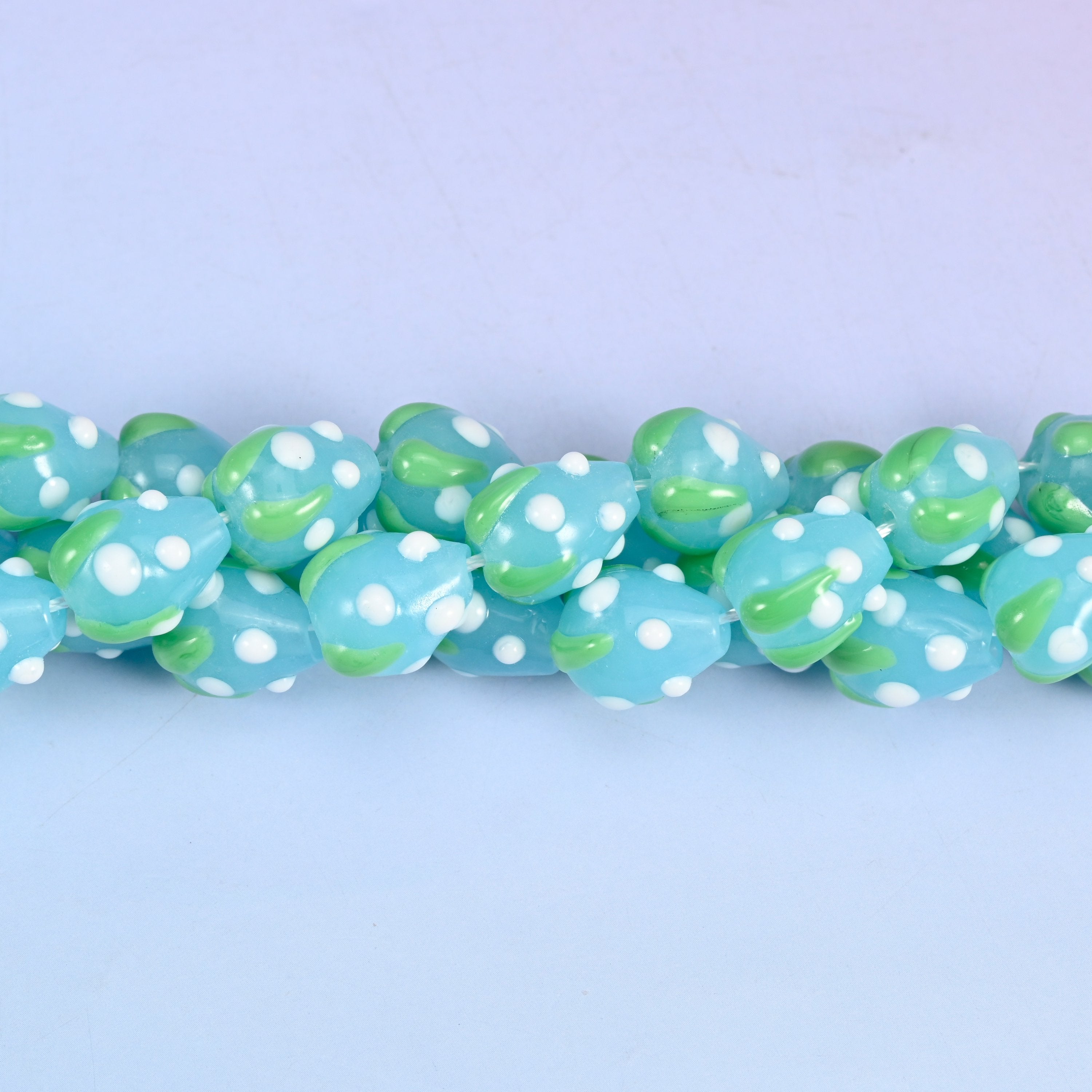 Blue White Dots Strawberry Glass Beads: Jewelry Making Supply