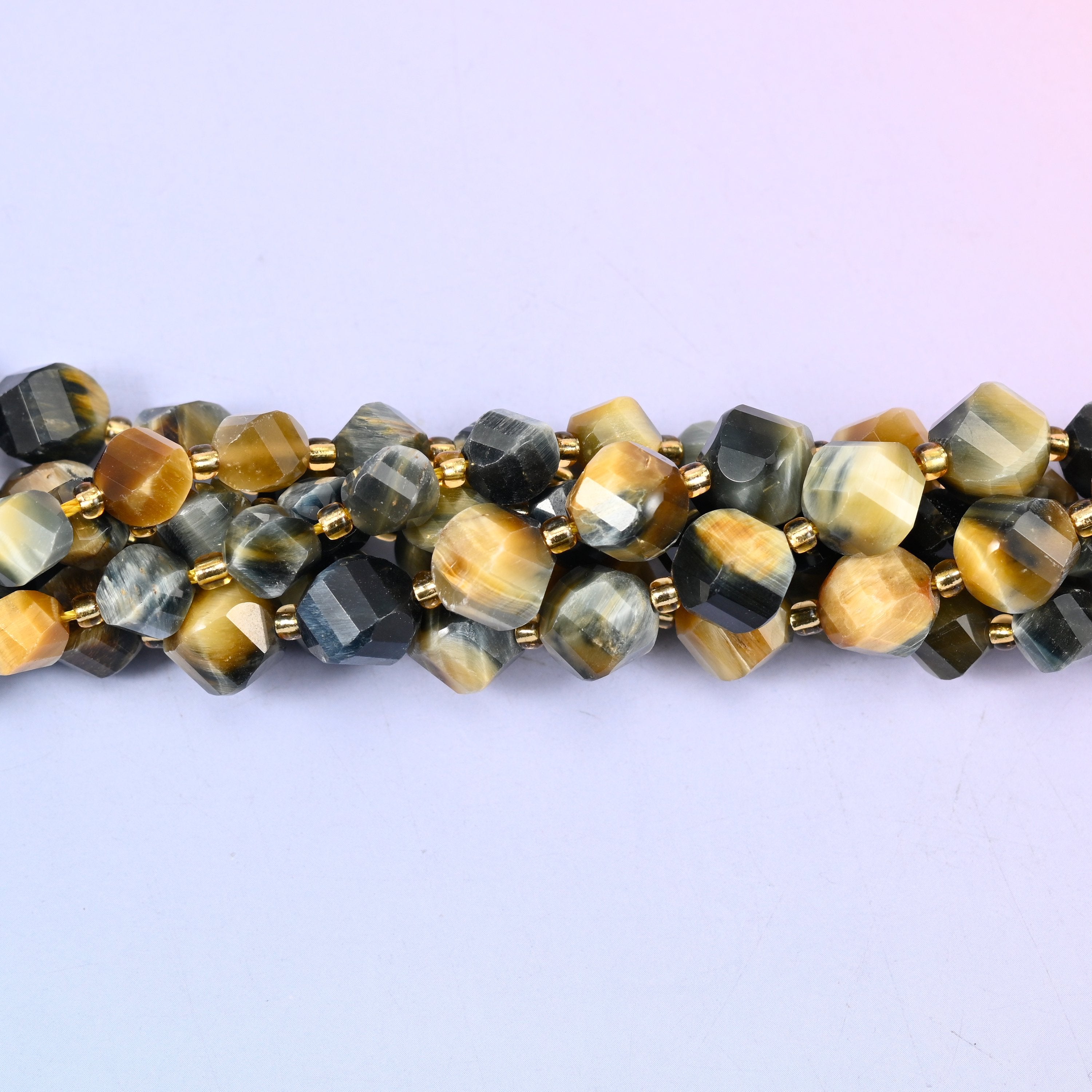 Dream Tiger Eye Faceted Spiral Twist Beads: Size 8mm 10mm, Jewelry Making, 15 inch Strand