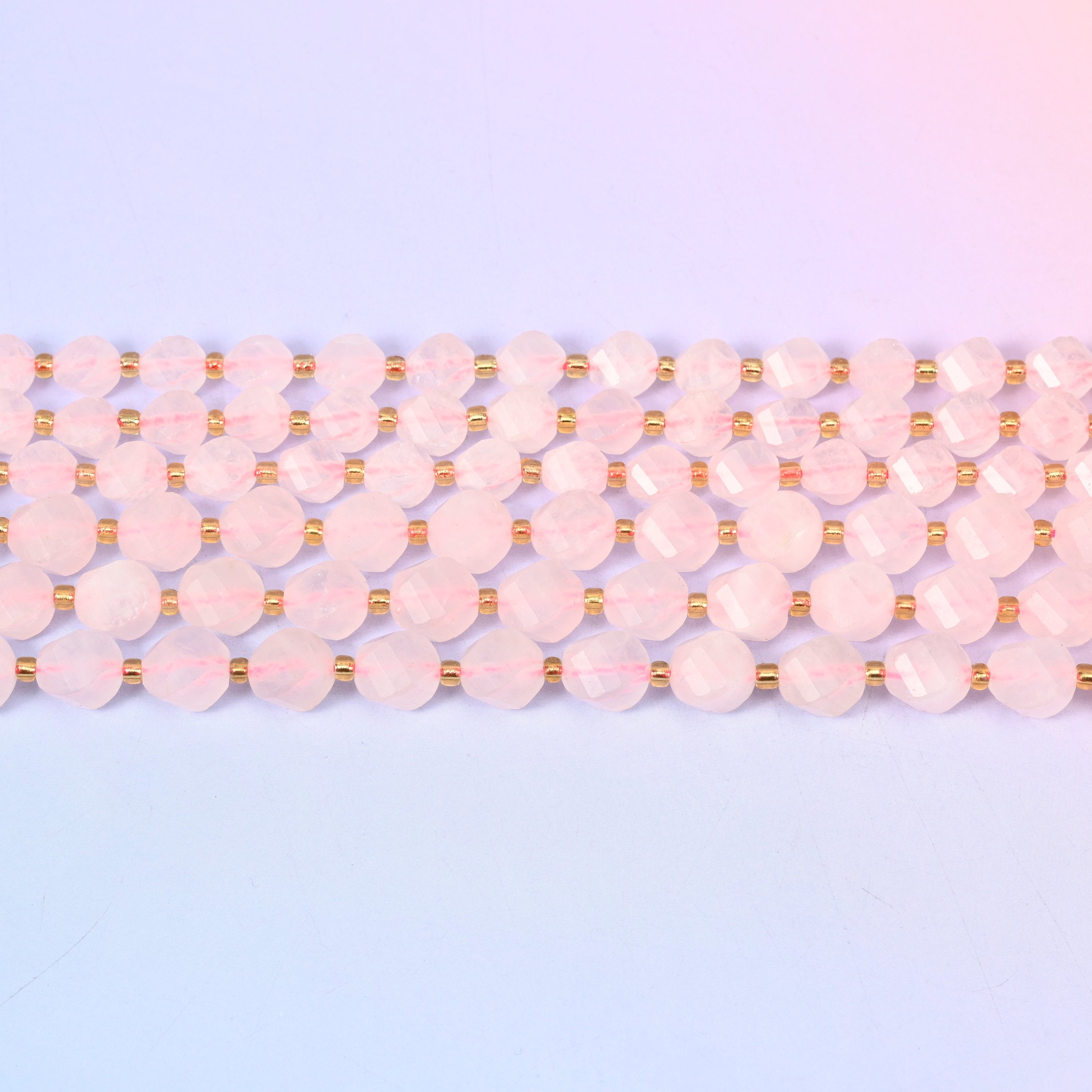 Rose Quartz Faceted Spiral Twist Beads: Size 8mm 10mm, Jewelry Making, 15 inch Strand