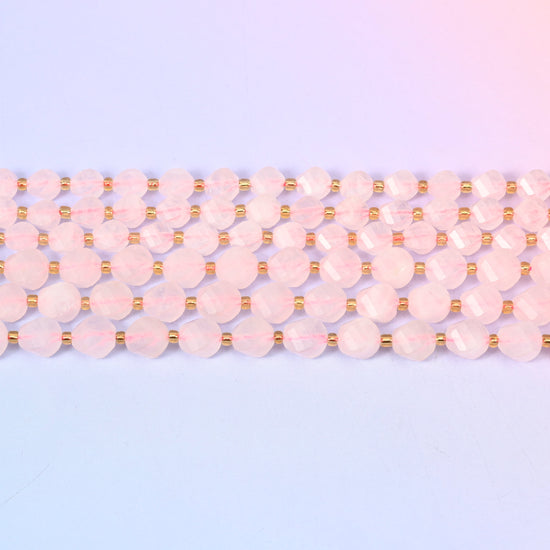 Rose Quartz Faceted Spiral Twist Beads: Size 8mm 10mm, Jewelry Making, 15 inch Strand