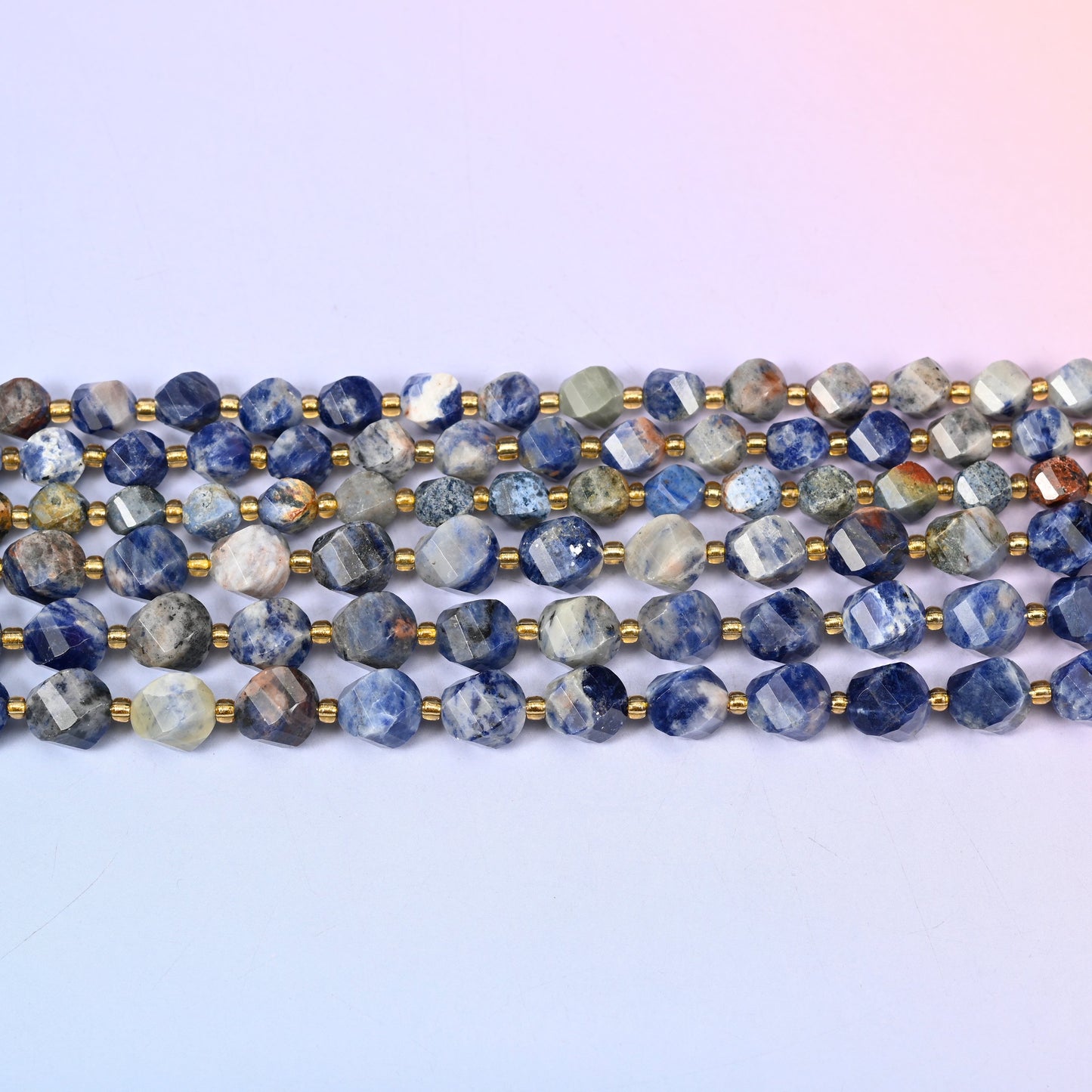Orange Sodalite Faceted Spiral Twist Beads: Size 8mm 10mm, Jewelry Making, 15 inch Strand