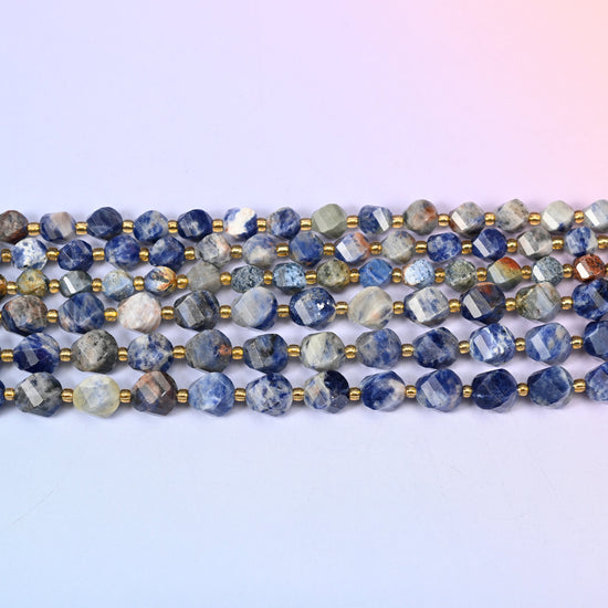 Orange Sodalite Faceted Spiral Twist Beads: Size 8mm 10mm, Jewelry Making, 15 inch Strand