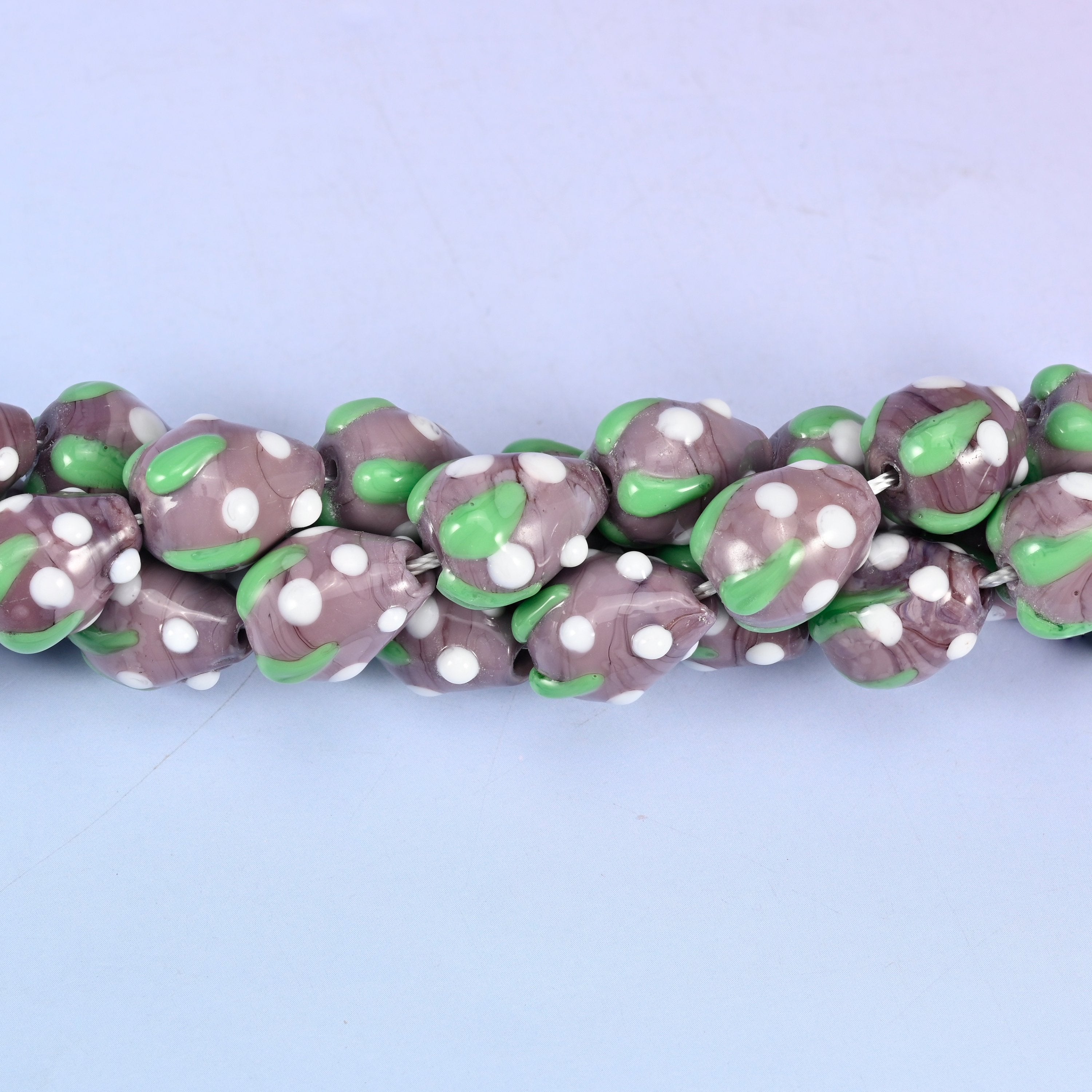Purple White Dots Strawberry Glass Beads: Jewelry Making Supply