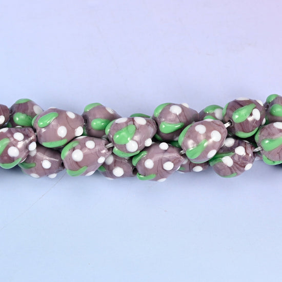 Purple White Dots Strawberry Glass Beads: Jewelry Making Supply
