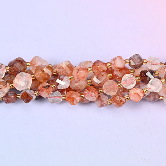 Red Hematoid Quartz Faceted Spiral Twist Beads: Size 8mm 10mm, Jewelry Making, 15 inch Strand