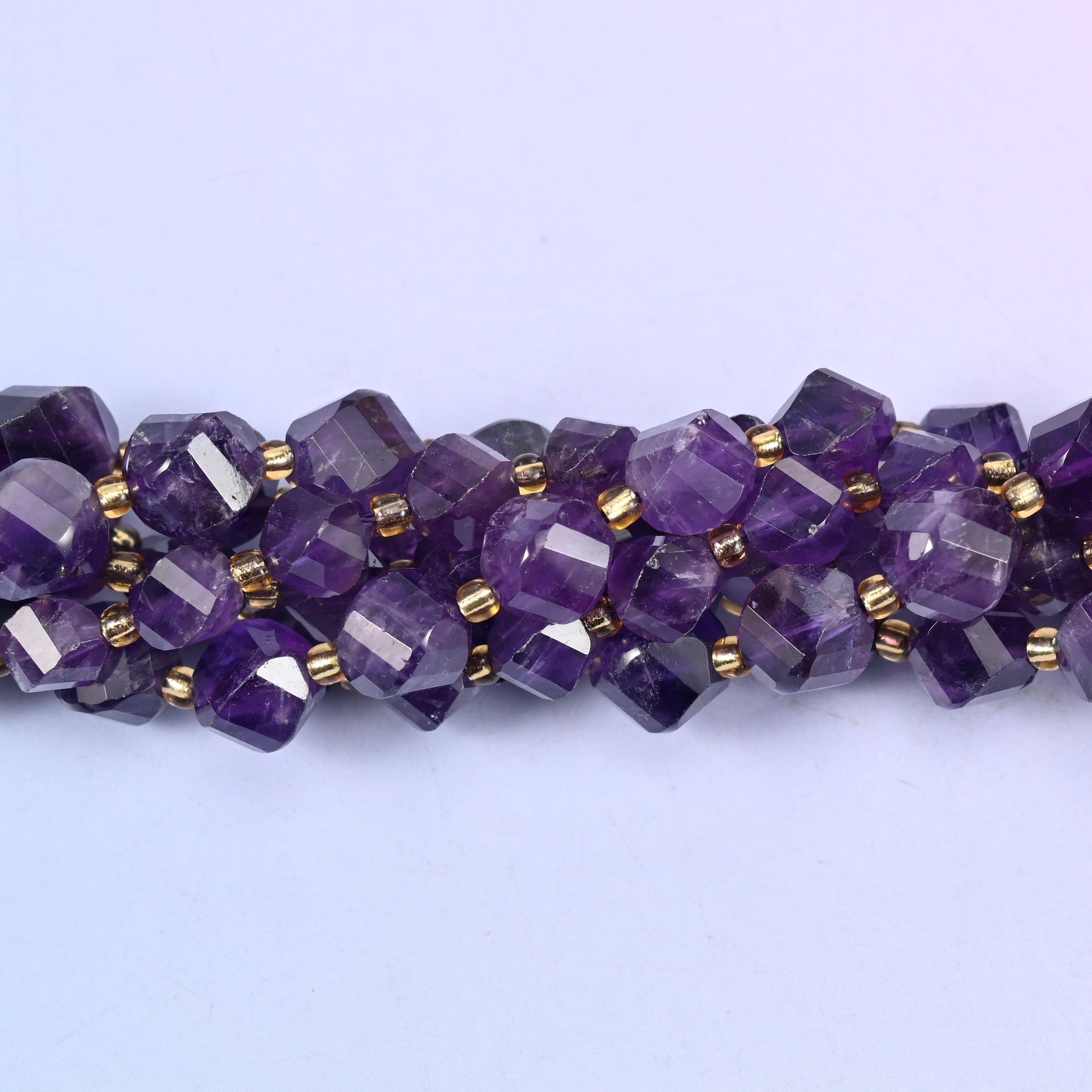 Dark Purple Amethyst Faceted Spiral Twist Beads: Size 8mm 10mm, Jewelry Making, 15 inch Strand